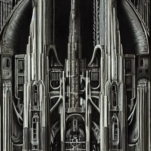 Image similar to biomechanical cathedral, h. r. giger