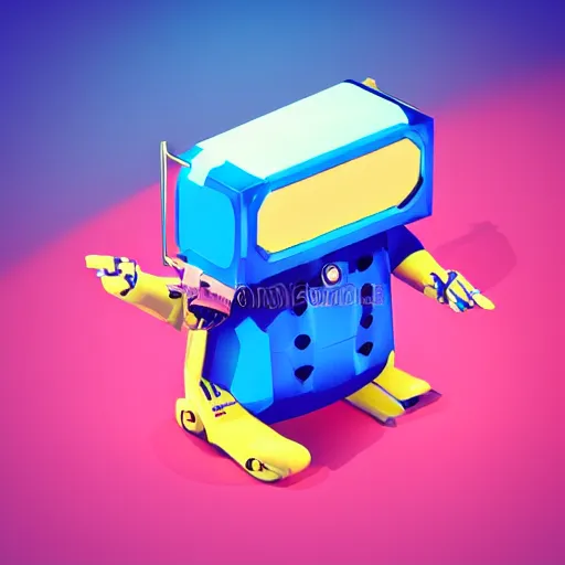 Image similar to chubby cute mobile game robot, 1 0 0 mm, 3 d render, isometric, blue background,