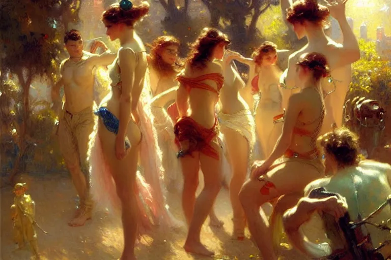Image similar to futuristic spring break party, spring, soft light, painting by gaston bussiere, craig mullins, j. c. leyendecker