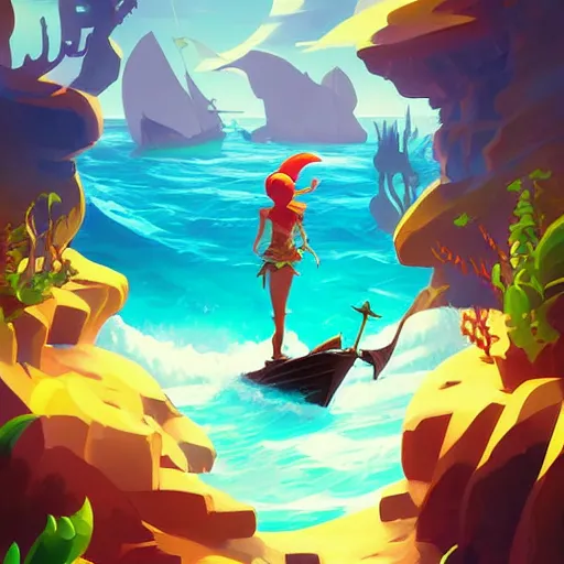 Image similar to painting mermaid treasure on sea of thieves game avatar hero smooth face median photoshop filter cutout vector, behance hd by jesper ejsing, by rhads, makoto shinkai and lois van baarle, ilya kuvshinov, rossdraws global illumination