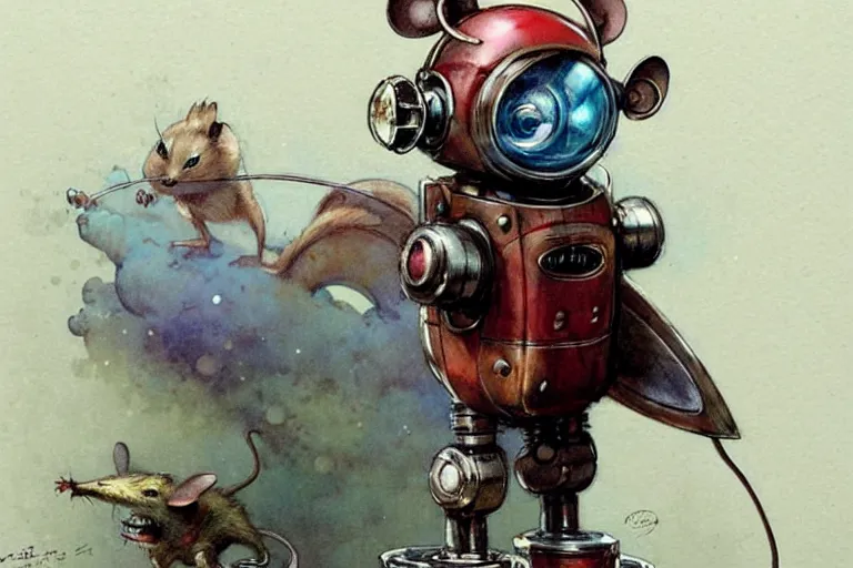 Image similar to adventurer ( ( ( ( ( 1 9 5 0 s retro future robot mouse explorer vehical. muted colors. ) ) ) ) ) by jean baptiste monge!!!!!!!!!!!!!!!!!!!!!!!!! chrome red