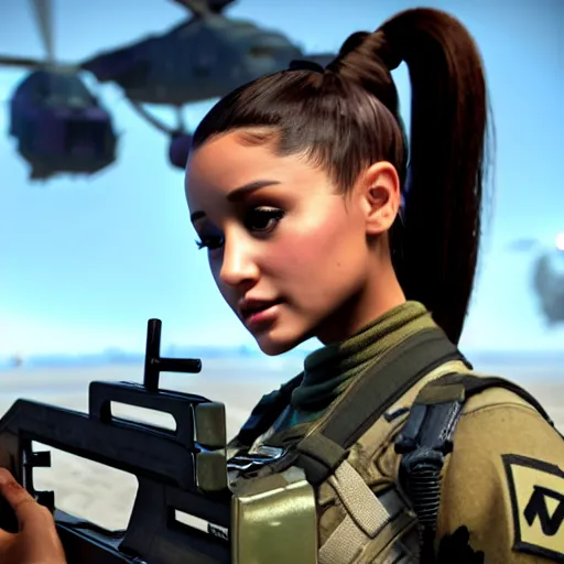 Image similar to Ariana Grande in Call of Duty, 4k