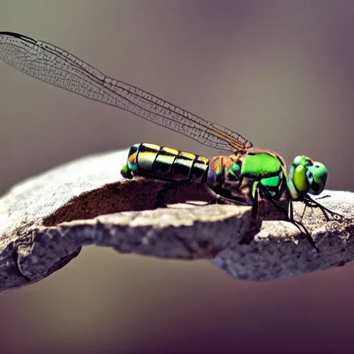 Image similar to photo of dragonfly on the head of a turtle, 5 0 mm, beautiful photo