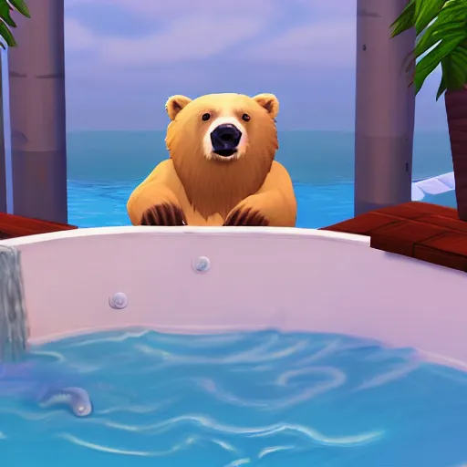 Image similar to a bear in jacuzzi, the sims 4 oil panting