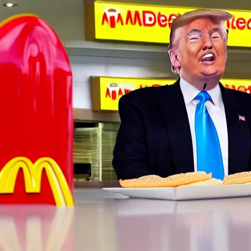 Prompt: donald trump working at mcdonalds