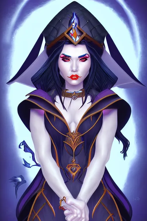 Prompt: Portrait of a sorceress by Heartstone official artists, exagerated accurate details