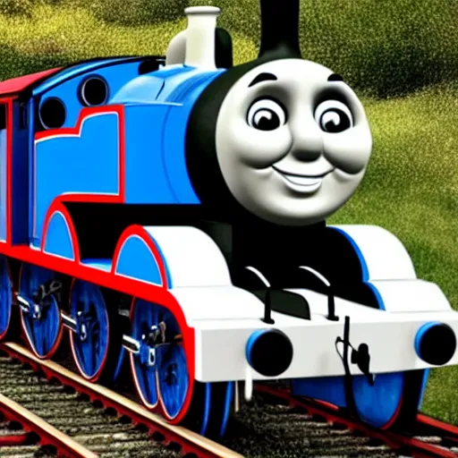 Prompt: thomas the tank engine with many feet
