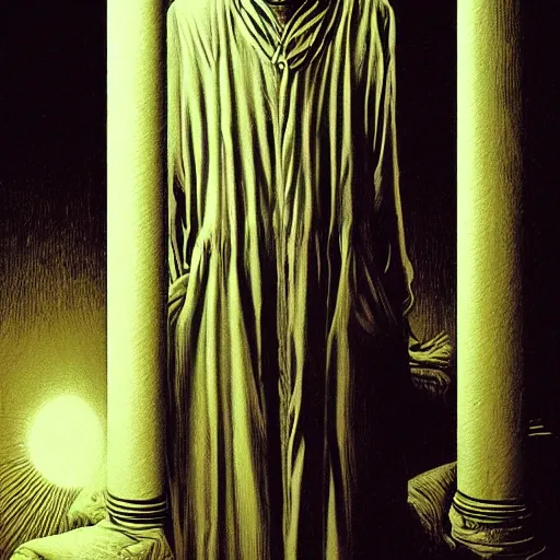 Image similar to the spooky horrific tall man with no face, from the closet, moonlight, bedroom, horror, mystery, spooky, paranormal monster, photorealism, dramatic lighting, by wayne barlowe