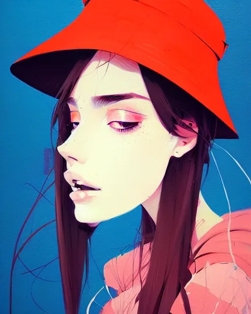 Image similar to a ultradetailed beautiful painting of a stylish woman wearing a bucket hat, by conrad roset, greg rutkowski and makoto shinkai trending on artstation