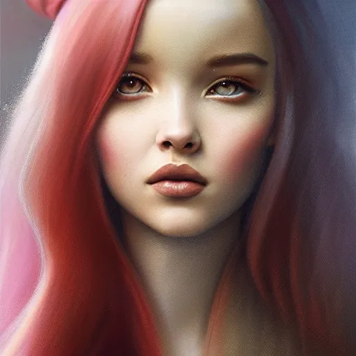 Image similar to tom bagshaw, very beautiful genetic mix of dove cameron madison beer bella poarch in a sailor suit, randomly lustrous colored hair, professionally retouched, focus eyes, ultra realistic soft painting, insanely detailed linework, symmetrical accurate intricate features, behance artstation, 8 k, no artifacts signatures