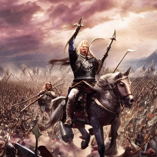 Image similar to the rohirrim riding into battle at minas tirith