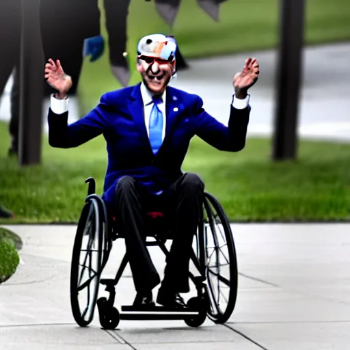 Image similar to joe biden falling off his wheelchair, award winning photo