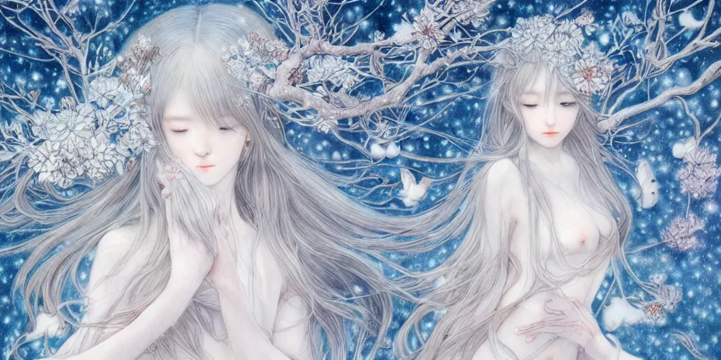 Prompt: breathtaking delicate detailed concept art winter creatures, by miho hirano, bizarre compositions, exquisite detail, pastel colors, 8 k