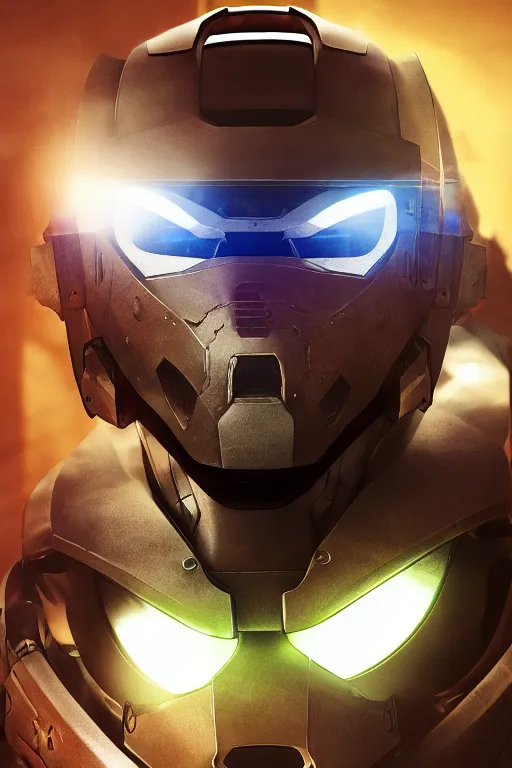 Image similar to robot ninja mask helmet halo master chief radiating a glowing aura global illumination ray tracing hdr fanart arstation by ian pesty and katarzyna da „ bek - chmiel