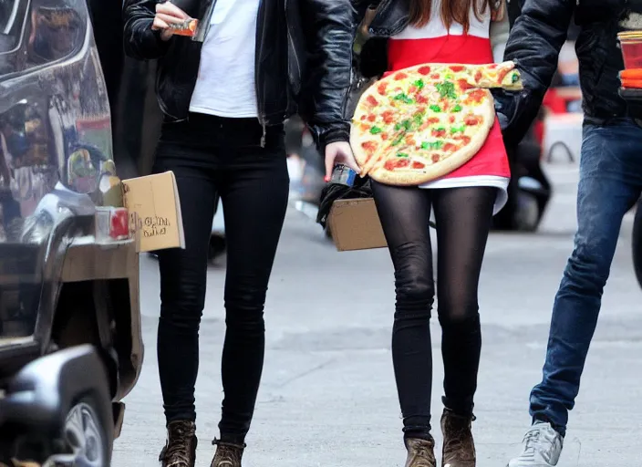 Image similar to emma watson eats a juicy pizza