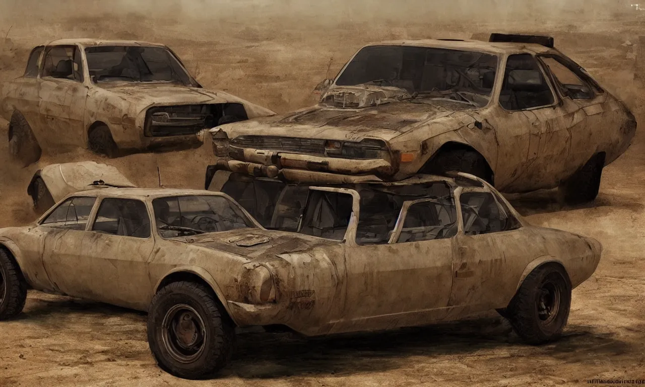 Image similar to a single Dacia 1310 in Mad Max, artstation, concept art