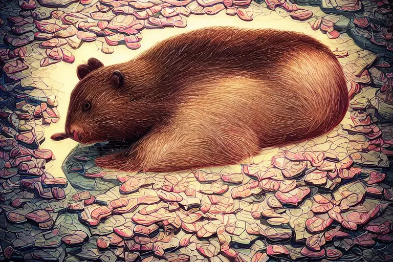 Image similar to portrait isometric drawing, portrait of a beaver, blossom, intricate, epic lighting, cinematic composition, hyper realistic, 8 k resolution, unreal engine 5, by artgerm, tooth wu, dan mumford, beeple, wlop, rossdraws, james jean, andrei riabovitchev, marc simonetti, yoshitaka amano, artstation