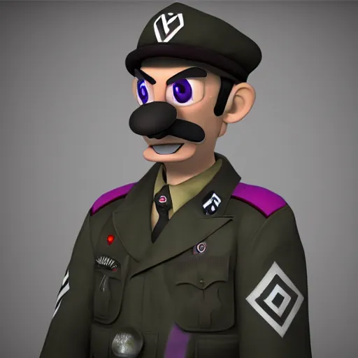 Prompt: waluigi as a nazi soldier during ww2, realistic, detailed, gloomy, elegant, unreal engine, intricate details, 4K