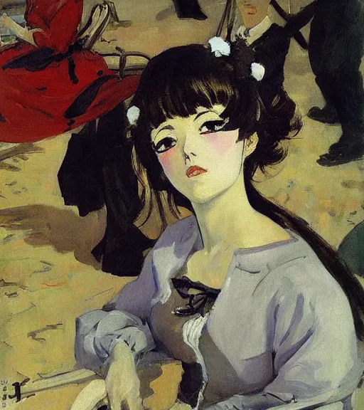 Image similar to valentin serov painting of an anime woman