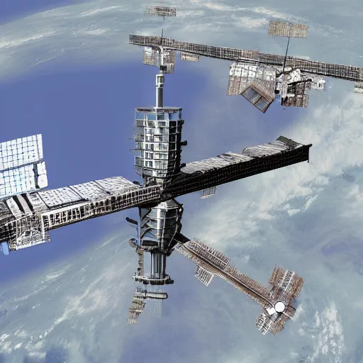 Image similar to first - angle projection of a huge space station, concept art, digital art