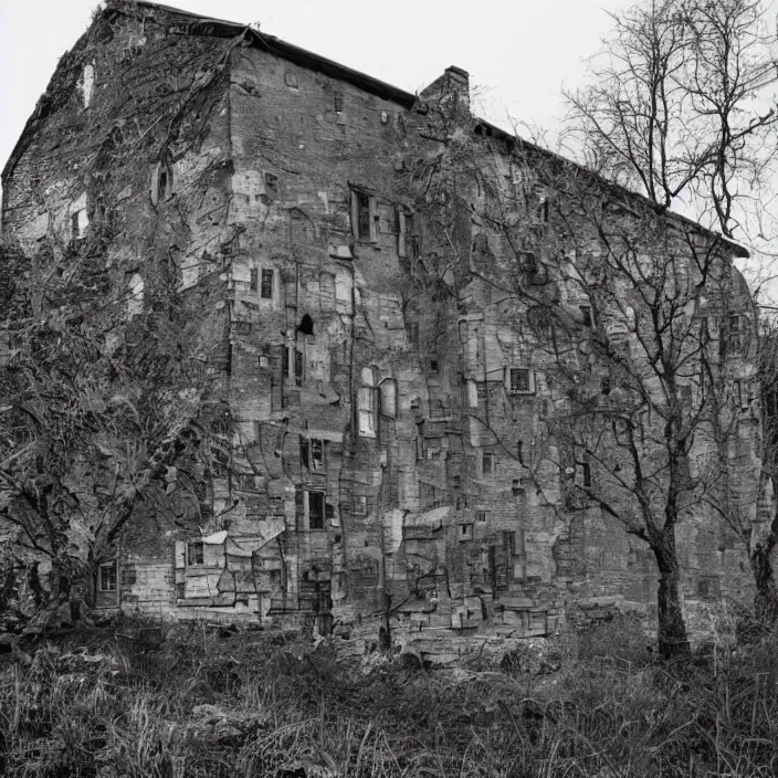 Prompt: a building in a landscape, terrifying