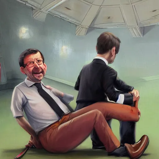 Prompt: jean luc melenchon is spanking emmanuel macron, by esao andrews