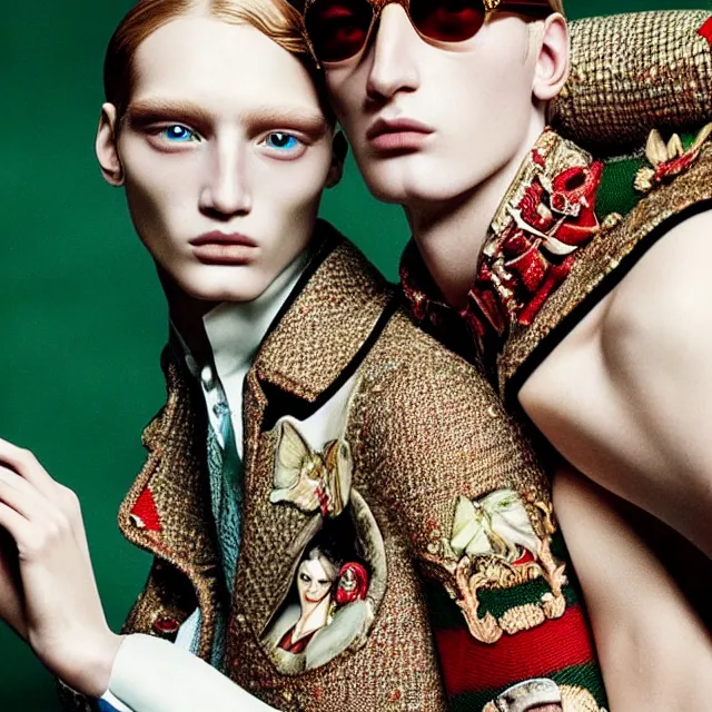 Prompt: a very beautiful gucci portrait, highly detailed, intricate, photography, fashion campaign