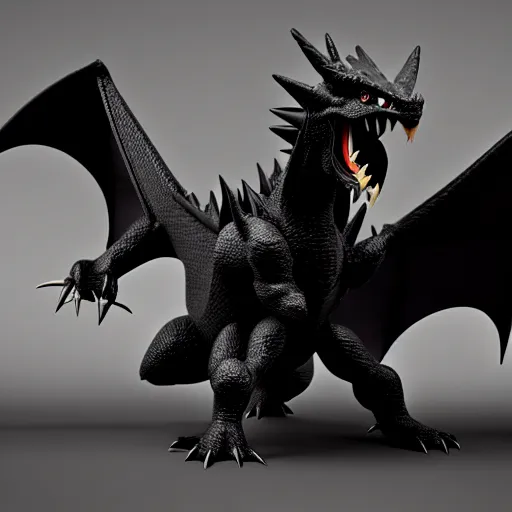 Image similar to dark black dragon pokemon , 3d render , highly detailed , octane render , 4k , HD