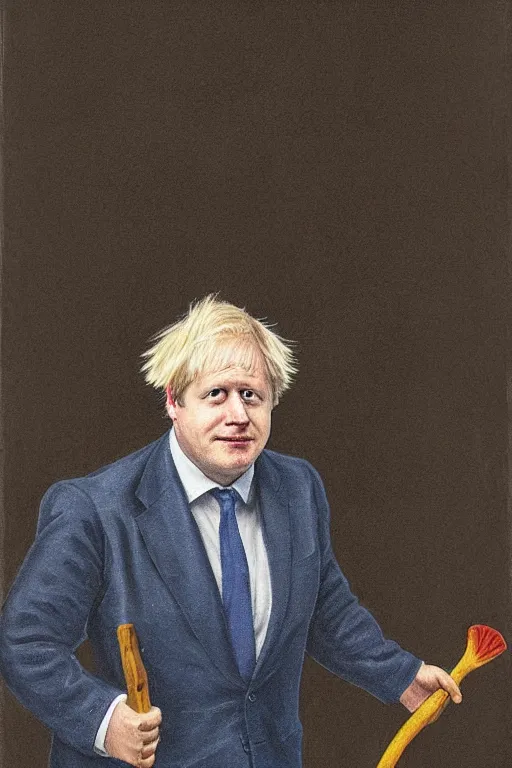 Image similar to a portrait of boris johnson holding a sickle, communist propaganda