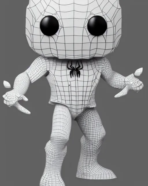 Image similar to full body 3d render of Spider as a funko pop, studio lighting, white background, blender, trending on artstation, 8k, highly detailed