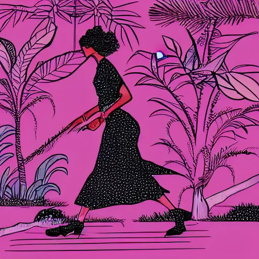 Prompt: illustration of pink panter walking