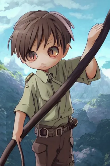 Prompt: beautiful little boy in nazi male uniform posing with an whip. made in abyss art style, sharps focus, cute detailed artwork, anatomically correct, ilya kuvshinov, reflection, perfect composition, wallpaper mobile, digital art, detailed anime soft face, symmetrical face, western comic, illustration, realistic, smooth, lois van baarle, soft details, illumination