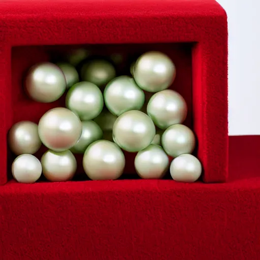 Prompt: cashmere spheres on a red cube