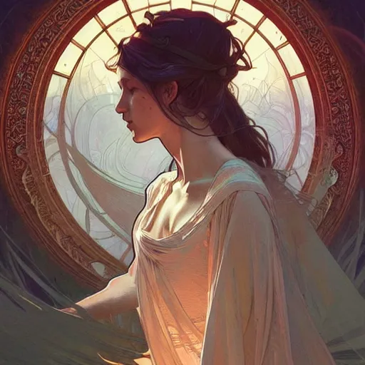 Image similar to spiritual awakening, in the universe, digital painting, artstation, artgerm and greg rutkowski and alphonse mucha, cgsociety, insanely detailed, intricate, beautiful