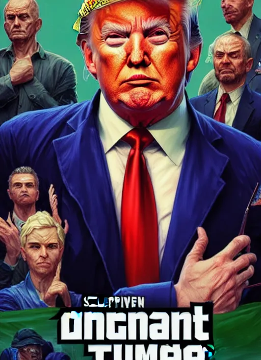 Image similar to Highly detailed portrait of President Trump, savior of the planet, in GTA V, Stephen Bliss, unreal engine, fantasy art by Greg Rutkowski, Loish, Rhads, ferdinand knab, Makoto Shinkai and Lois van baarle, ilya kuvshinov, rossdraws, Tom Bagshaw, alphonse mucha, global illumination, radiant light, detailed and intricate environment