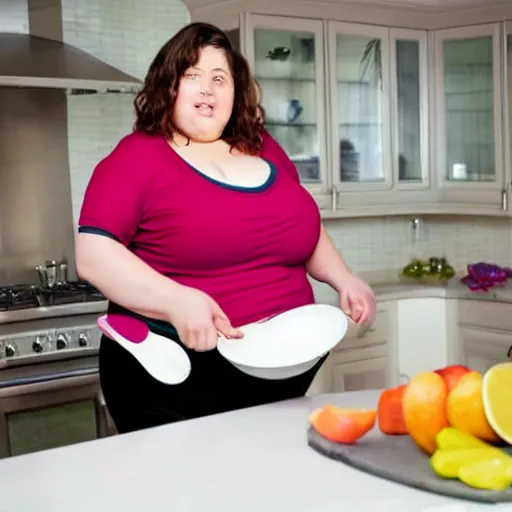 Image similar to a very obese woman doing the dishes, text your mom