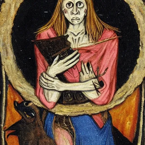 Image similar to witches with haunting eyes, medieval painting