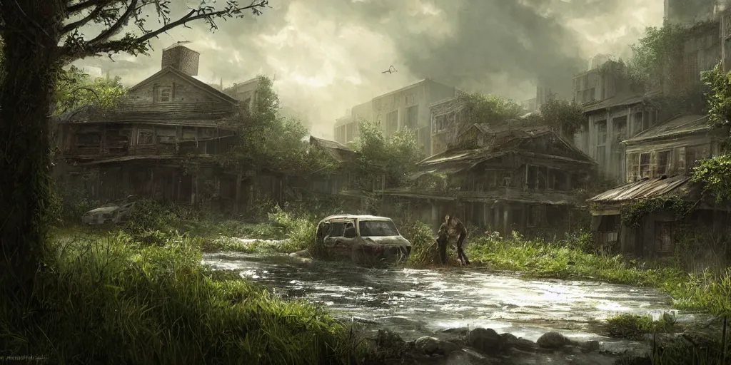 Image similar to an environmental concept art of the last of us, highly detailed, environmental light, cinematic by francis tneh