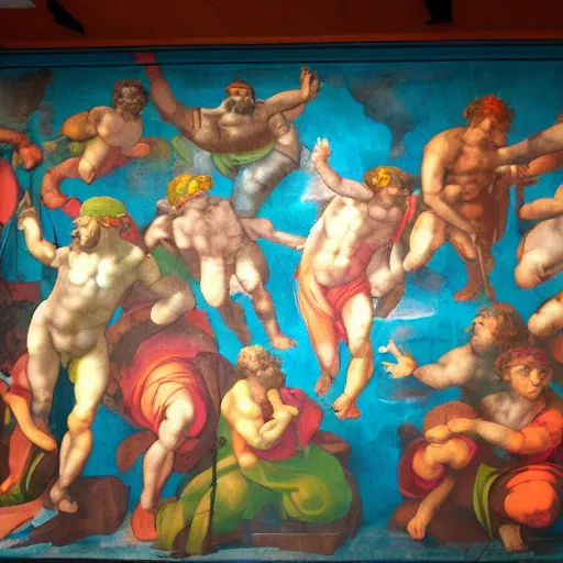 Image similar to a michelangelo mural of rave party