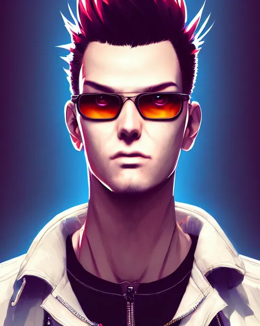 Image similar to portrait of a male punk, street clothes, cyberpunk 2 0 7 7, face like ester exposito, blonde shinkai makoto studio ghibli studio key hideaki anno sakimichan stanley artgerm lau rossdraws james jean marc simonetti elegant highly detailed digital painting artstation pixiv