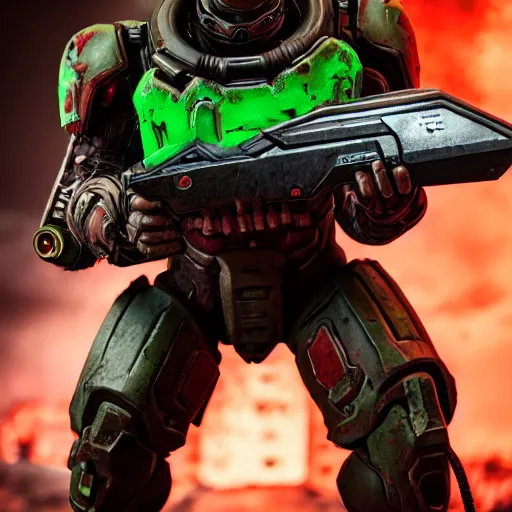 Image similar to doom slayer from doom 2 0 1 6, photography