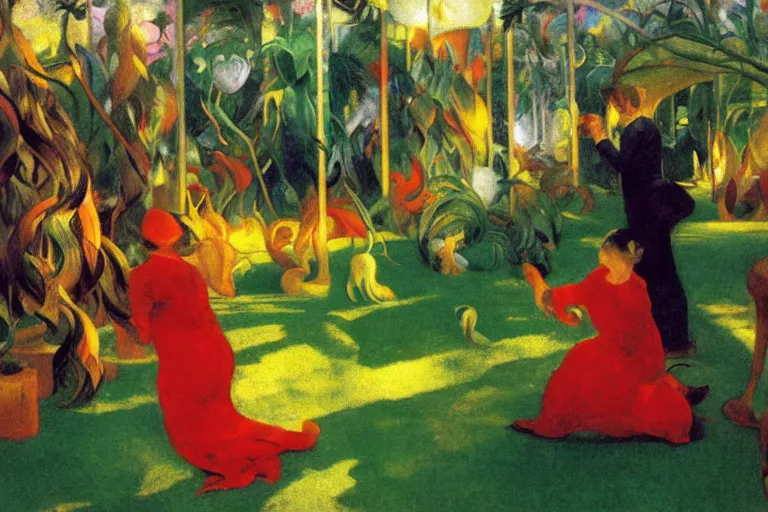 Image similar to joy is like the sunshine, gladdening the heart and lifting the spirit, greenhouse garden photography, glowing with silver light, painting by Franz Marc, by Jean-Léon Gérôme, by Winsor McCay, today's featured photograph, 16K