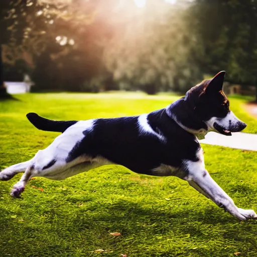 Prompt: a photograph of a dog playing in the park, hyperrealism, photo realistic, canon pro