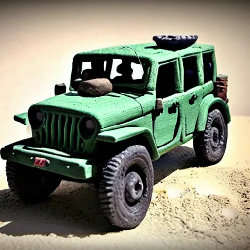 Prompt: a Jeep made out of clay, claymation