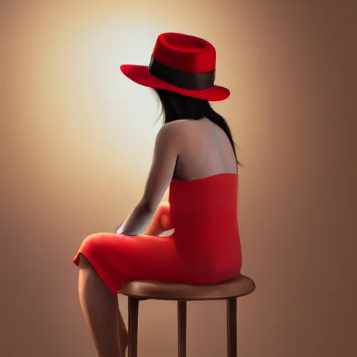 Image similar to a girl wearing a red fedora hat singing in a studio, sitting on a stool, extremely detailed digital painting, in the style of alyssa monks, rim light, beautiful lighting, 8 k, raytracing, octane, trending on artstation