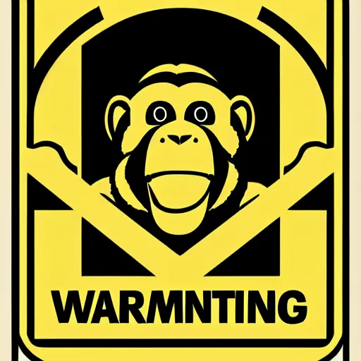 Prompt: warning sign with a vector graphic of a monkey in a tuxedo,