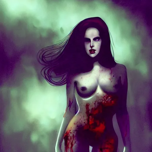 Image similar to color portrait of lana del rey as a zombie with transluscent light, 7 days to die zombie, gritty background, fine art, award winning, intricate, elegant, sharp focus, cinematic lighting, digital painting, 8 k concept art, art by michael hussar, art by brom, art by guweiz and z. w. gu, 8 k