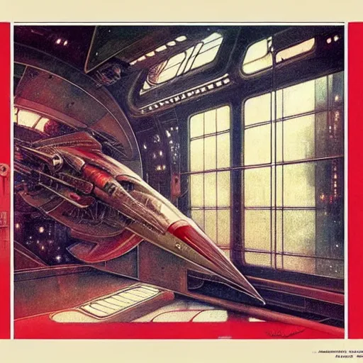 Prompt: ( ( ( ( ( 1 9 5 0 s retro future intricate machine spaceship large window. muted colors. ) ) ) ) ) by jean baptiste monge!!!!!!!!!!!!!!!!!!!!!!!!! chrome red