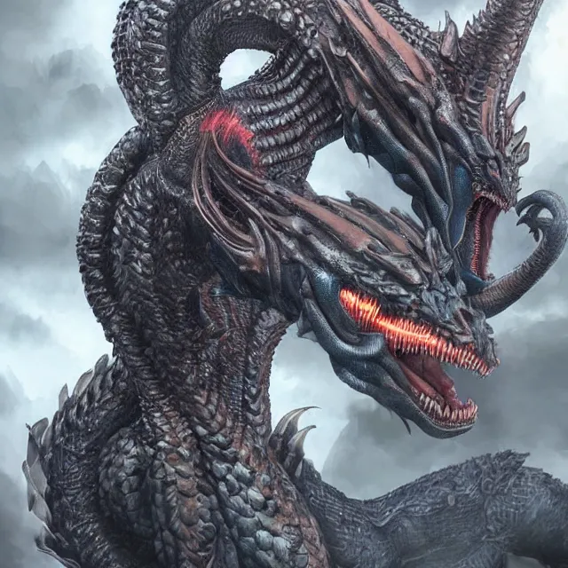 Image similar to an female humanoid fusion of a dragon, godzilla, and a xenomorph trending on artstation deviantart pinterest detailed hyper detailed photorealistic hd 8 k post - processing high resolution