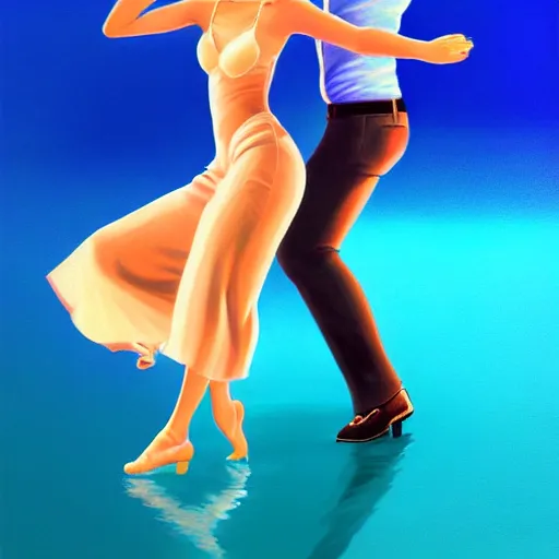 Image similar to semi realistic portrait Salsa Dancing inside clear blue ocean water by Hyung-tae Kim and by Artgerm Lau , color overlay, rim light and highlights , Gesture draw, Salsa Social Dance, couple, Salsa tricks, WLOP, Hyung-tae Kim, Rossdraws, Gesture draw, James Jean, Andrei Riabovitchev, Marc Simonetti, and Sakimichan, trending on artstation